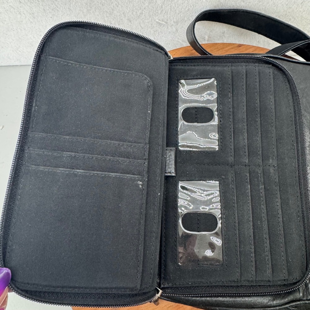 VTG Fossil Black Leather Shoulder Bag Purse Y2K‎ Flap Pocket Zip Organizer - Picture 7 of 7